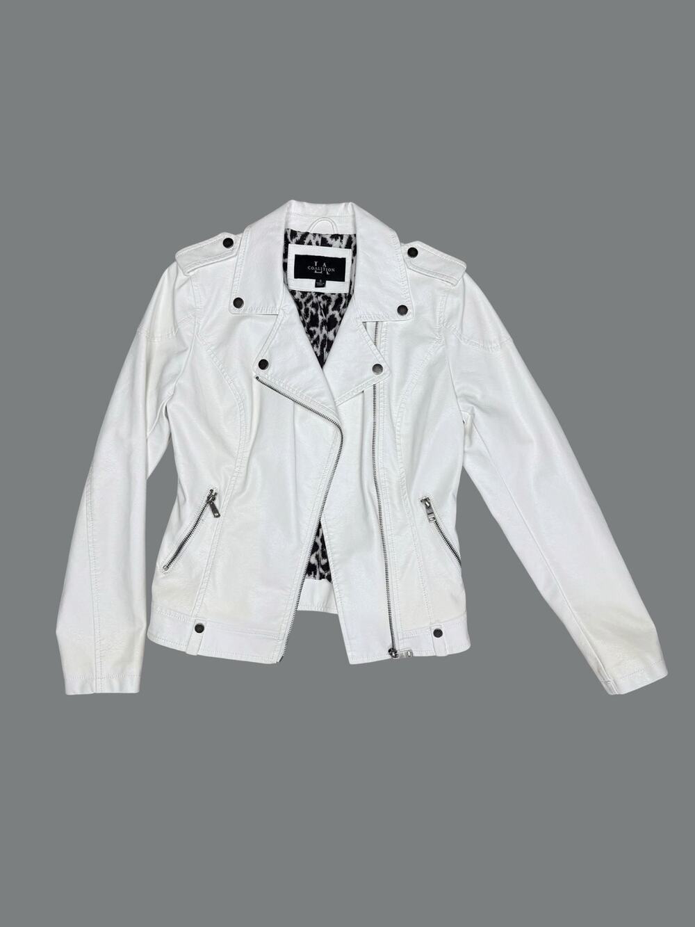 Coalition LA White Faux Leather Moto Biker Jacket Size Small
